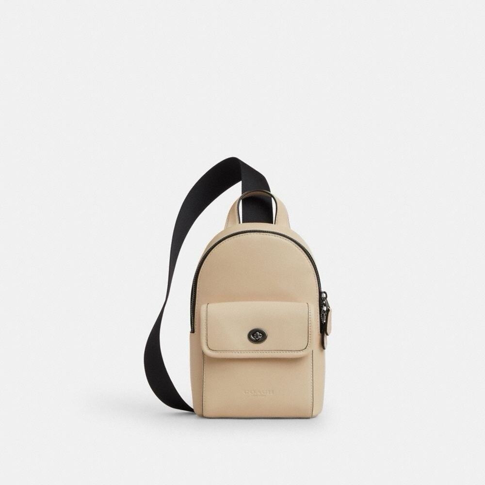 NWT COACH Small Turnlock Sling Pack Smooth Leather Backpack Bag Ivory CAJ28 - Picture 7 of 11
